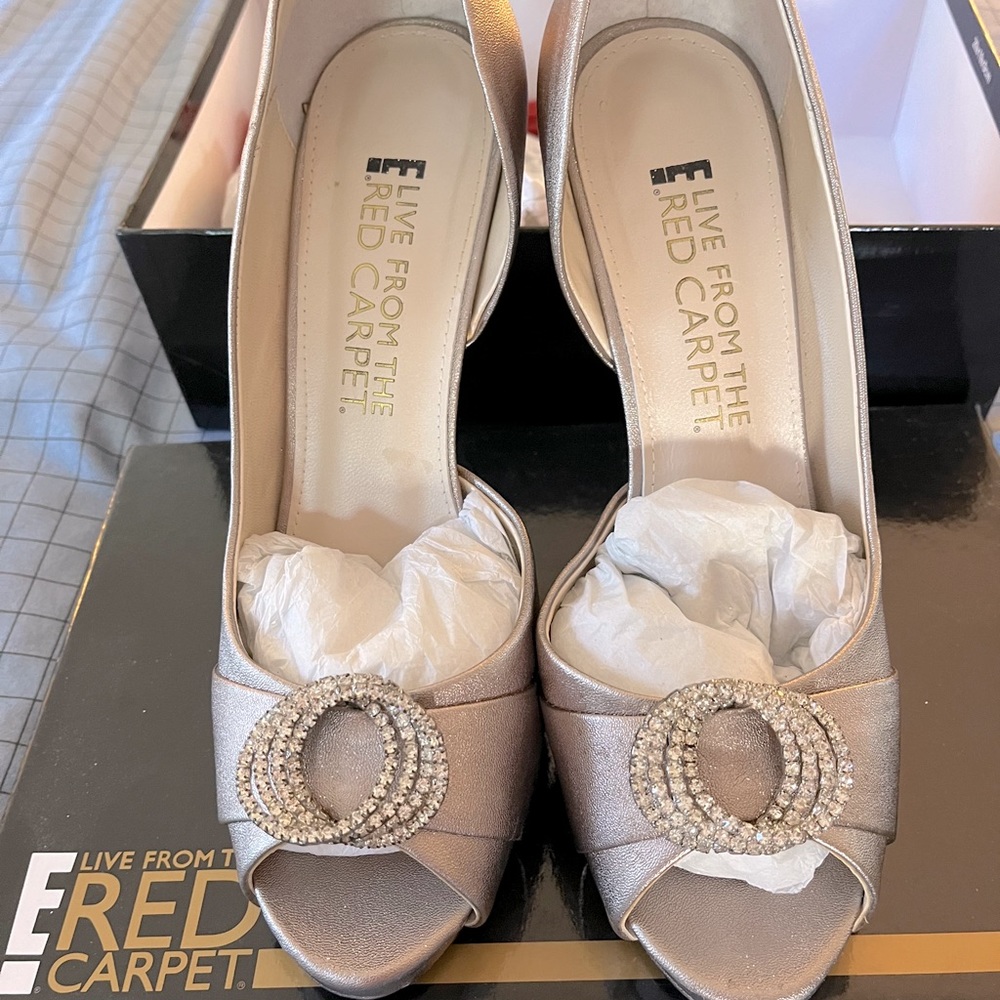 Silver evening sparkly shoes